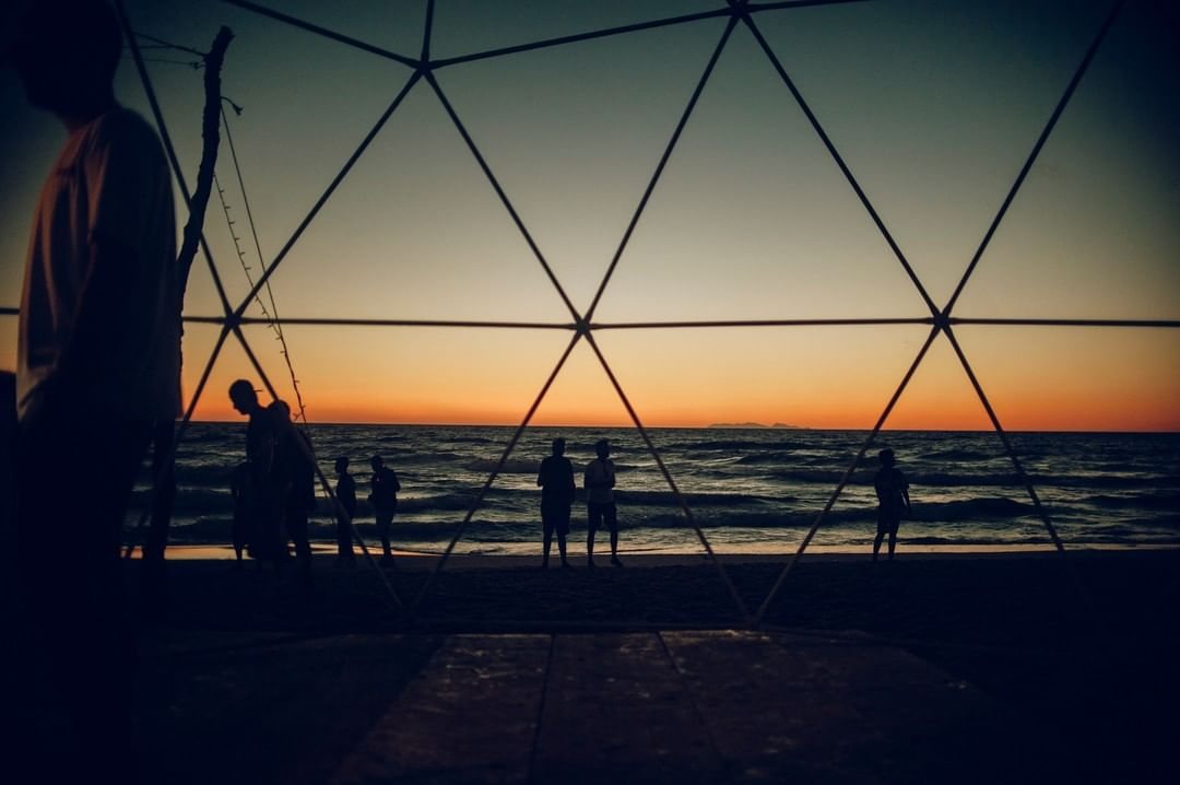 Chapter III of Wabi, under the geodesic dome on the beach